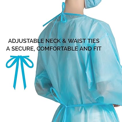 100 Pack LEVEL 1 PP Disposable Isolation Gowns with Elastic Cuff, Latex-Free, Non-Woven, Fluid Resistant, Dental, Medical, Hospital, Industries, ONE SIZE FITS ALL (100 PCS=10 Bags)