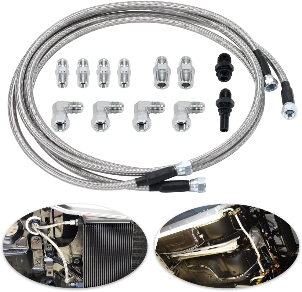 6AN 70″ Transmission Fluid Oil Cooler Hose Line kit for GM Chevy Transmission 4L80E TH350 TH400 4L60E 700R4 200-4R TR6060 Ford AOD 4R100 4R70W and C5 Stainless Steel Braided PTFE Hose