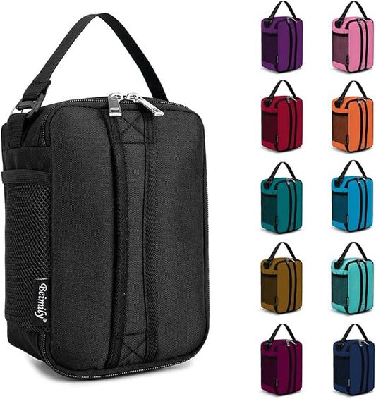 BEIMILY Mini Insulated Lunch Bag for Women Men, Portable Refrigerated Lunch Box,Soft Insulated Tote Cooler Bag for Work Camping Hiking Beach Picnic with Comfort Handle and Removable Hand Strap(Black)