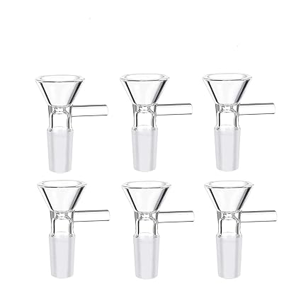 6PCS 14mm Heat-Resistant Borosilicate Glass Funnel, Mini Bowl Piece with Handle for Home Kitchen