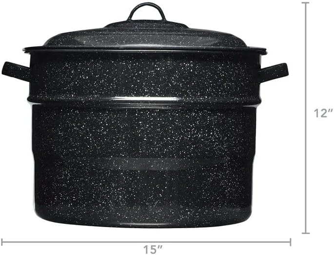 Canning Pot with Rack and Lid – Large 21 Quart Boiling Water Canning Set for Sterilizing and Preserving Jars on the Stovetop/Open Flame – Scratch Resistant Enamel and Steel Core (Black)
