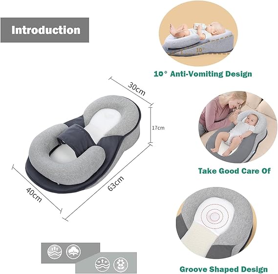 Baby Lounger Pillow for Infant Support Cushion Reflux Breastfeeding Pillow, Bottle Feeding, Tummy Time