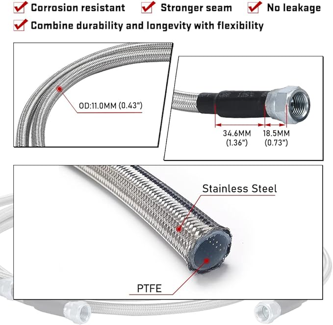 6AN 70″ Transmission Fluid Oil Cooler Hose Line kit for GM Chevy Transmission 4L80E TH350 TH400 4L60E 700R4 200-4R TR6060 Ford AOD 4R100 4R70W and C5 Stainless Steel Braided PTFE Hose