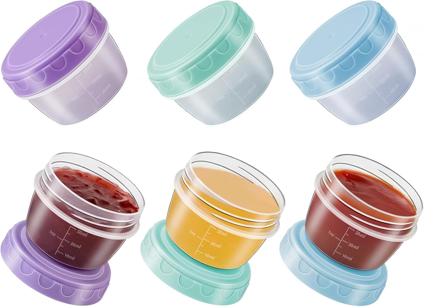 6 Pack 2.7 OZ Salad Dressing Container to Go with lids,Dishwasher and Microwave Safe Tiny Condiment Containers with Graduated Lines, Reusable and Leakproof Small Sauce Containers for Lunch Box