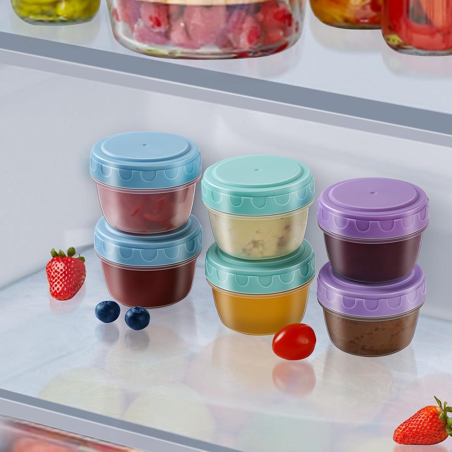 6 Pack 2.7 OZ Salad Dressing Container to Go with lids,Dishwasher and Microwave Safe Tiny Condiment Containers with Graduated Lines, Reusable and Leakproof Small Sauce Containers for Lunch Box