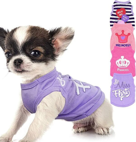 4 Pieces Puppy Clothes for Small Dogs Girl Summer Soft Puppy Clothes Cute Chihuahua Teacup Dog Clothes Female Dog Shirts Pet Clothing (X-Small)
