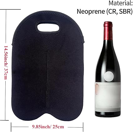 2 Bottle Wine Carrier Tote Bag for 750ML Wine Bottles, Neoprene Wine Bottle Travel Protector Bags, Reusable Insulated Wine Bag Tote Gift Bags for Travel/Restaurant/Party/Beach/Christmas, Black&blue