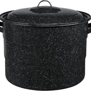 Canning Pot with Rack and Lid – Large 21 Quart Boiling Water Canning Set for Sterilizing and Preserving Jars on the Stovetop/Open Flame – Scratch Resistant Enamel and Steel Core (Black)