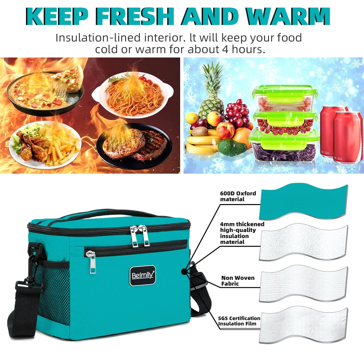 BEIMILY Lunch Box for Men/Women,Small Insulated Lunch Bag,Reusable LunchBox for work Picnic Hiking Beach,Leakproof Soft Cooler Tote Bag Organizer